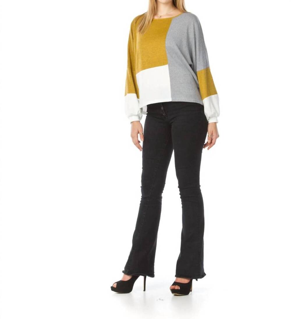 NEW PAPILLON balloon sleeves color blocked sweater in mustard